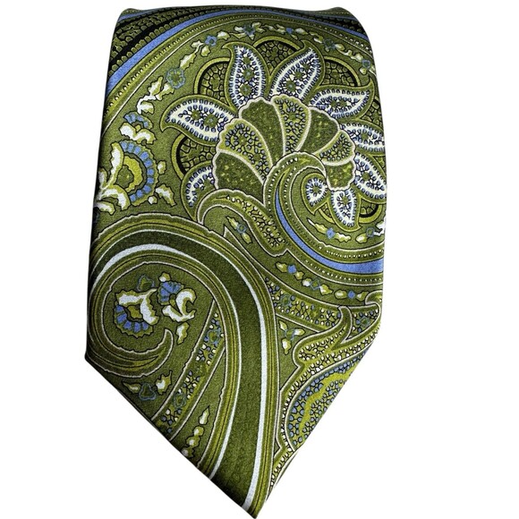 COUNTESS MARA 100% Silk Necktie Green Paisley Multicolor Striped Tip - Picture 2 of 14